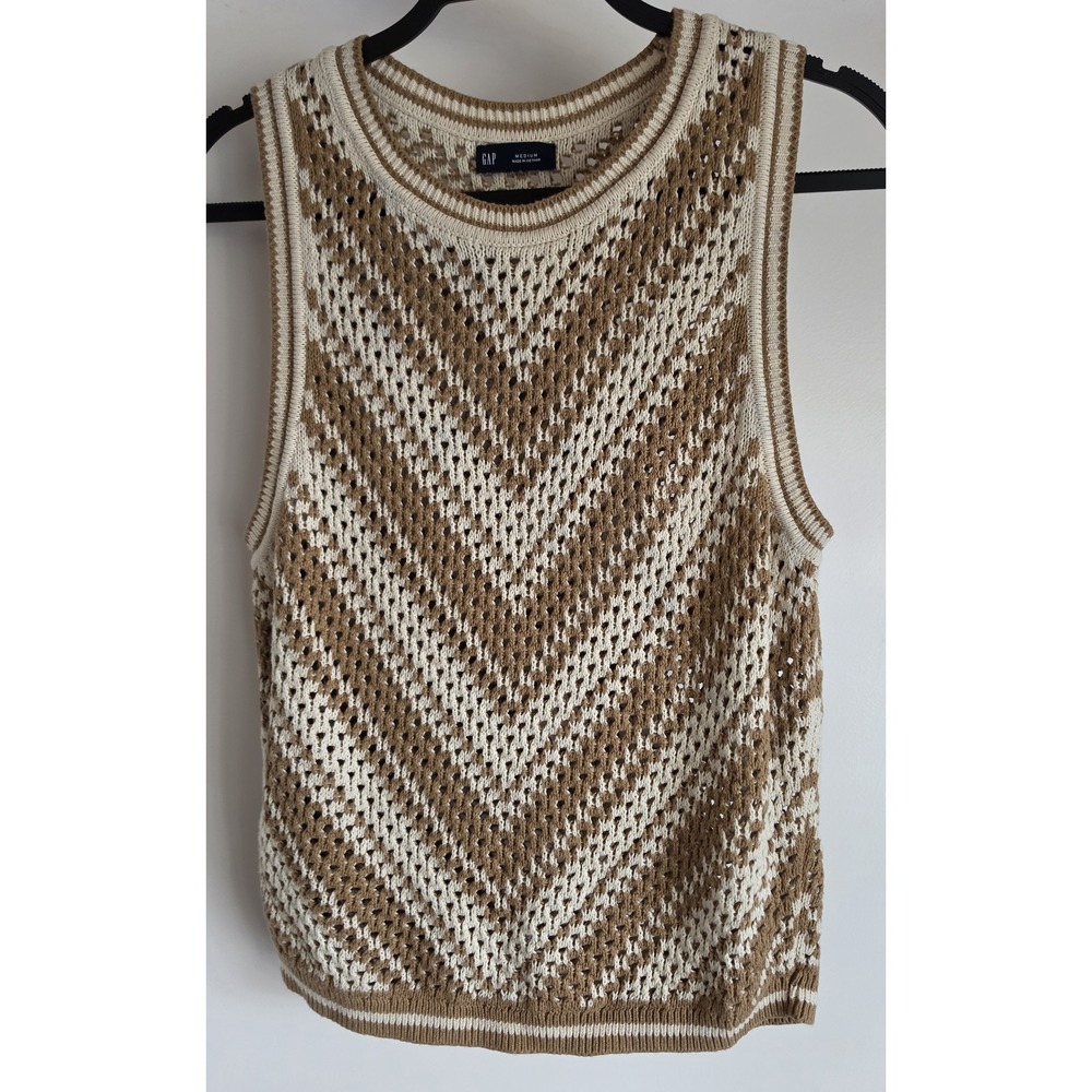 Gap Tank Top Women Medium Brown Cream 100% Cotton Sleeveless Casual Cami